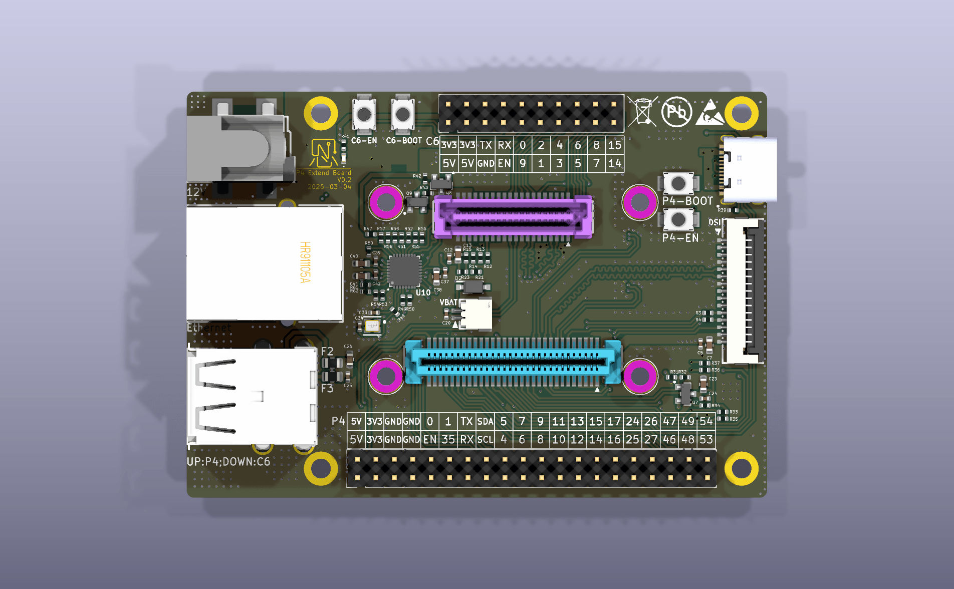 YeaCreate-ESP32-P4 Carrier Board Front View YeaCreate-ESP32-P4 Carrier Board Front View