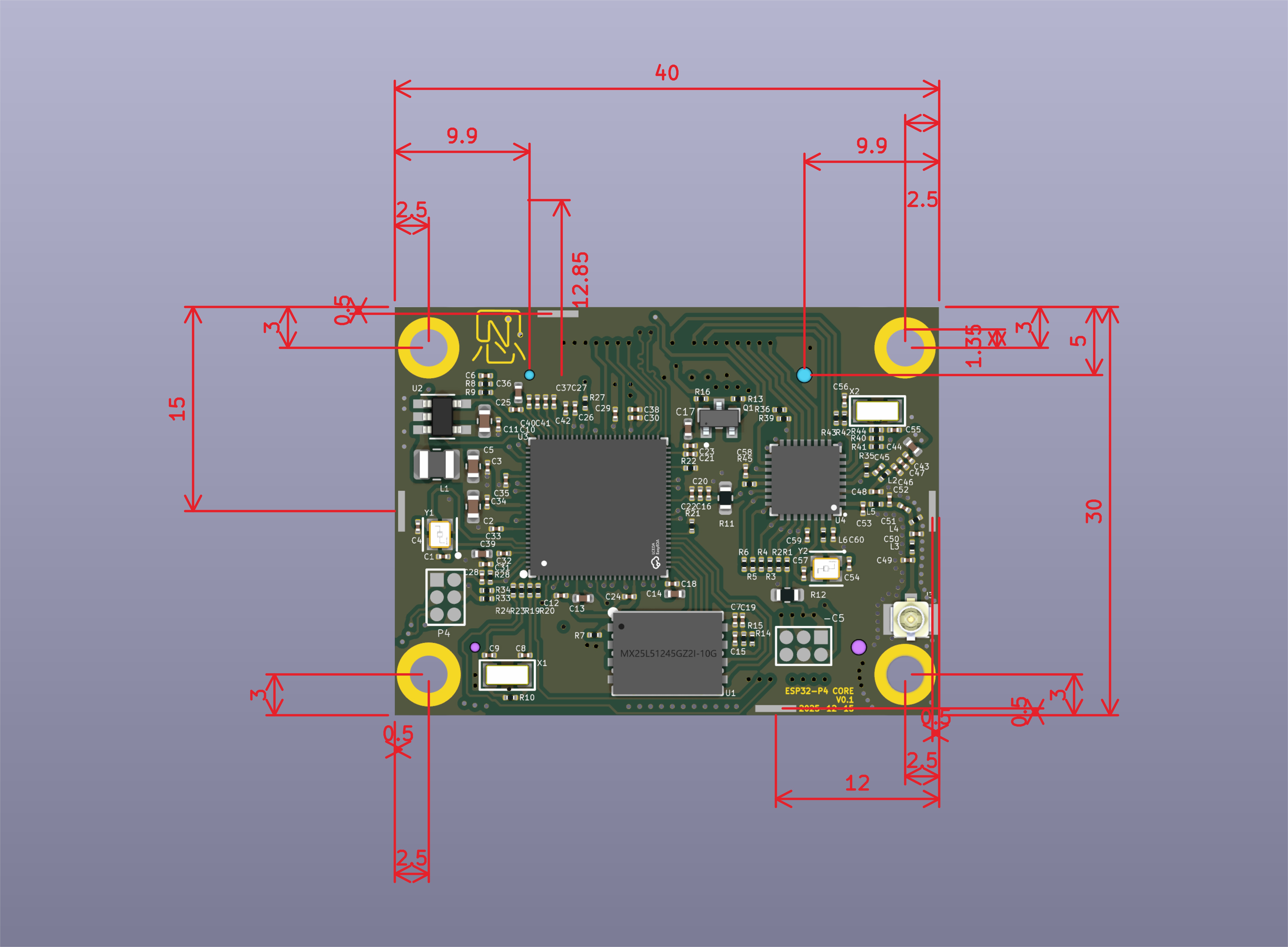 YeaCreate-ESP32-P4-CORE核心板尺寸 YeaCreate-ESP32-P4-CORE核心板尺寸